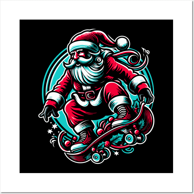 santa playing skateboard t-shirt Wall Art by alan gaming store